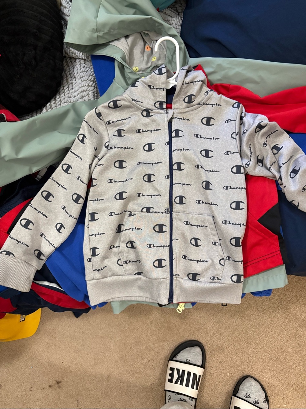 Champion Kids Light Gray Allover Logo Zip Hoodie